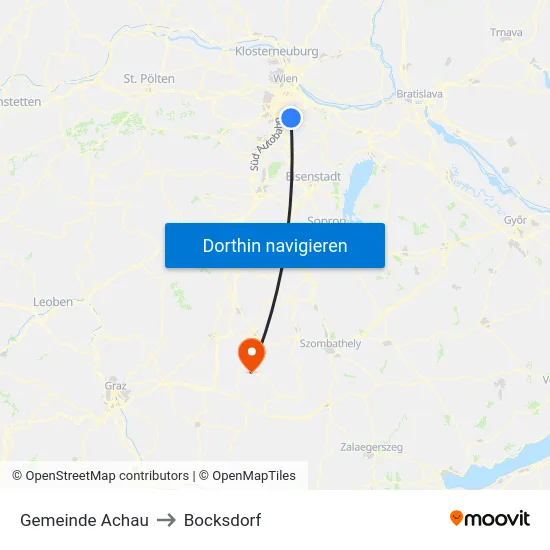 Gemeinde Achau to Bocksdorf map