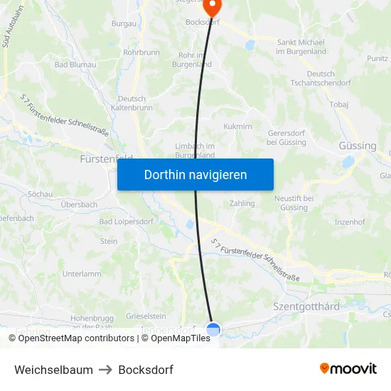 Weichselbaum to Bocksdorf map