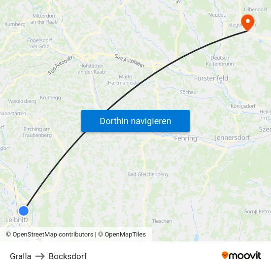 Gralla to Bocksdorf map