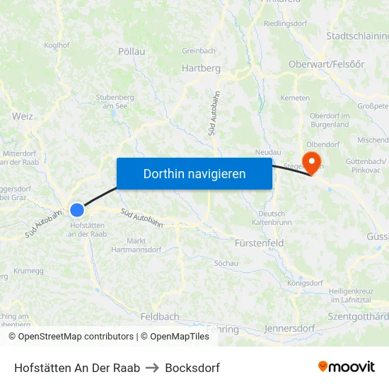 Hofstätten An Der Raab to Bocksdorf map