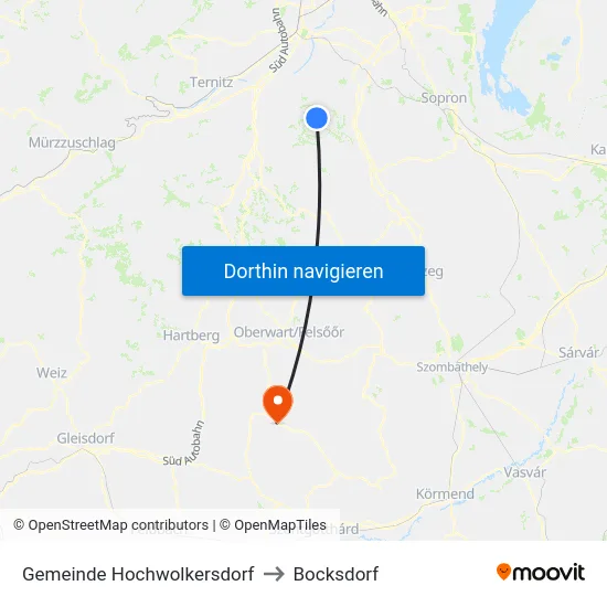 Gemeinde Hochwolkersdorf to Bocksdorf map