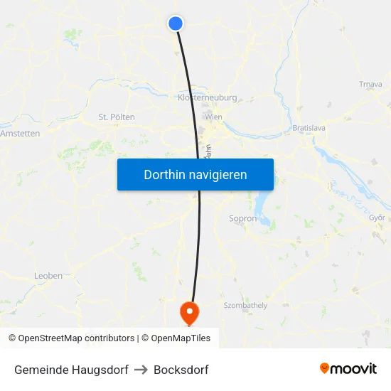 Gemeinde Haugsdorf to Bocksdorf map