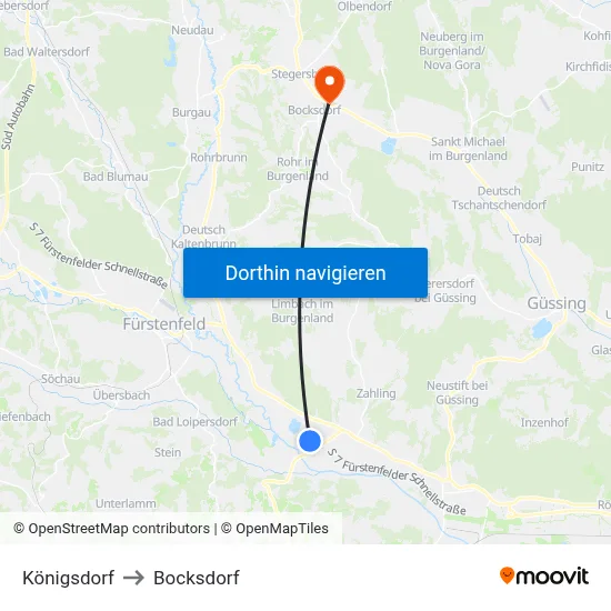 Königsdorf to Bocksdorf map