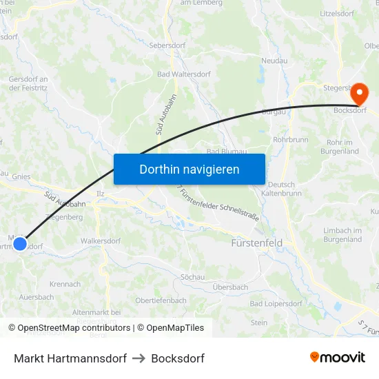 Markt Hartmannsdorf to Bocksdorf map