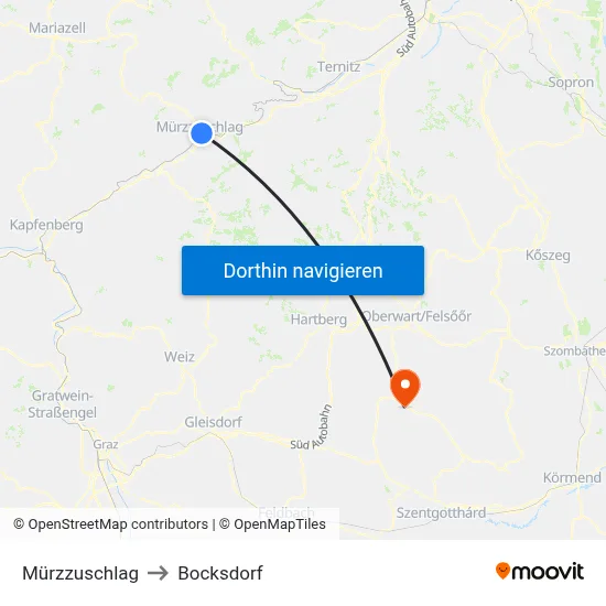 Mürzzuschlag to Bocksdorf map