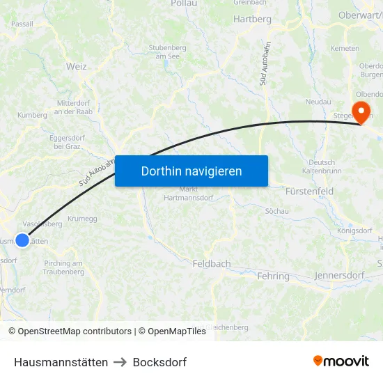 Hausmannstätten to Bocksdorf map