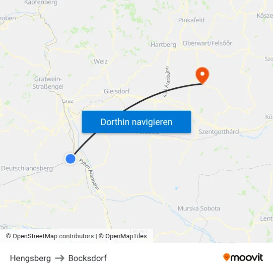 Hengsberg to Bocksdorf map