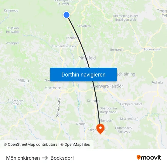 Mönichkirchen to Bocksdorf map