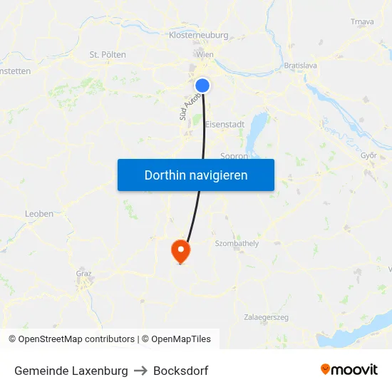 Gemeinde Laxenburg to Bocksdorf map