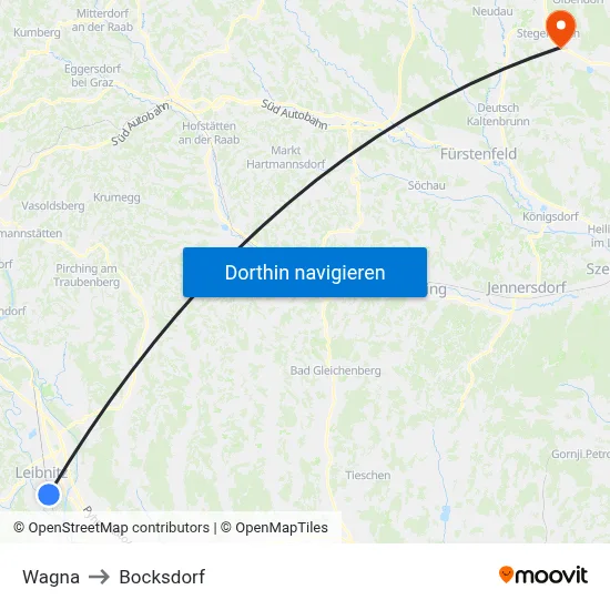 Wagna to Bocksdorf map