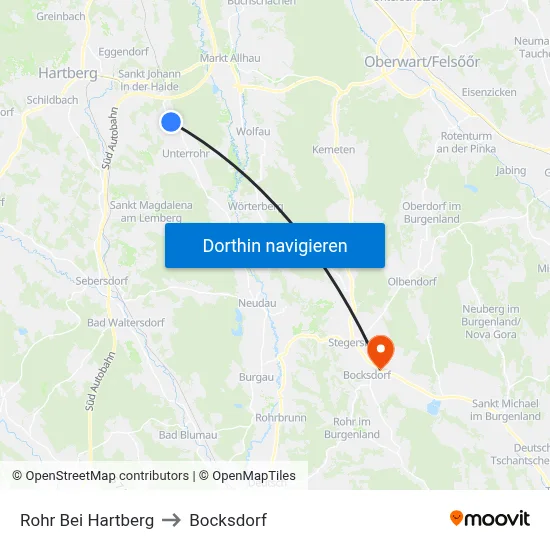 Rohr Bei Hartberg to Bocksdorf map