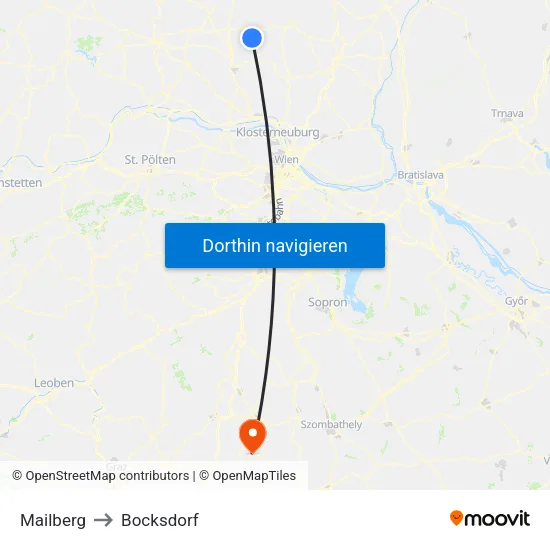 Mailberg to Bocksdorf map