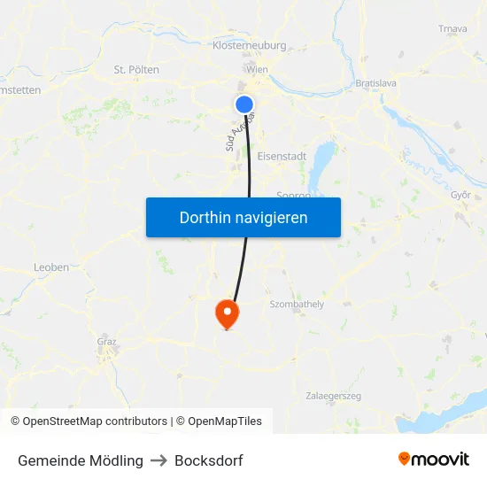 Gemeinde Mödling to Bocksdorf map