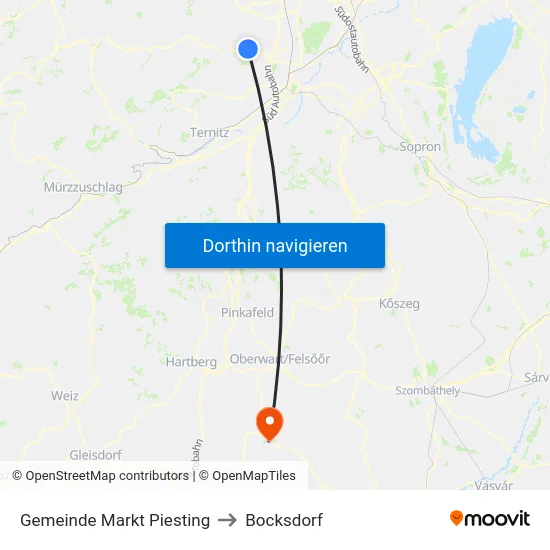 Gemeinde Markt Piesting to Bocksdorf map