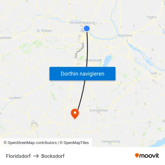 Floridsdorf to Bocksdorf map
