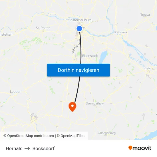 Hernals to Bocksdorf map