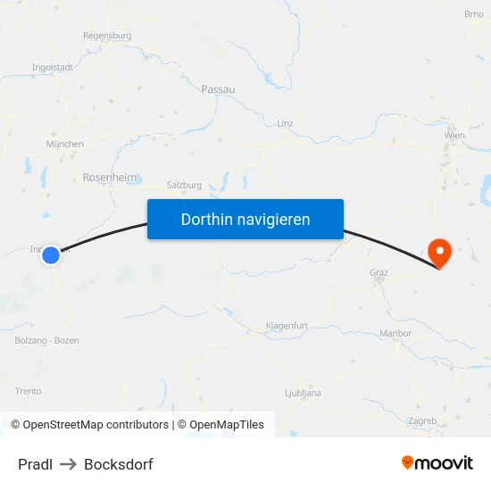 Pradl to Bocksdorf map