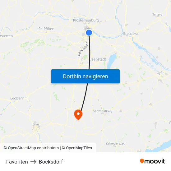 Favoriten to Bocksdorf map