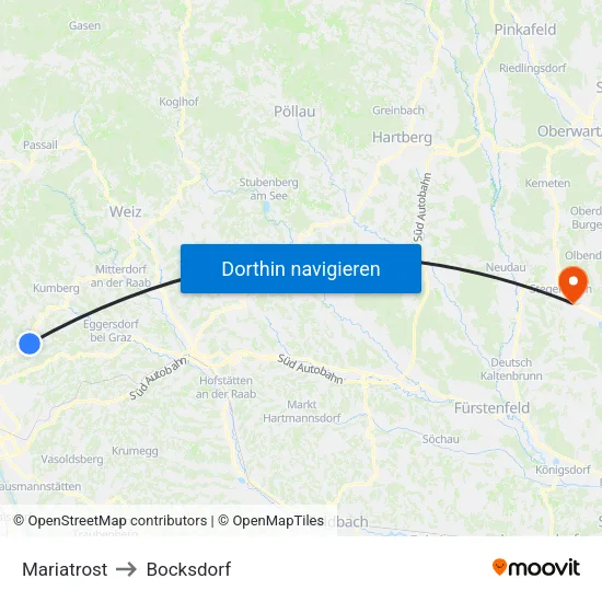 Mariatrost to Bocksdorf map