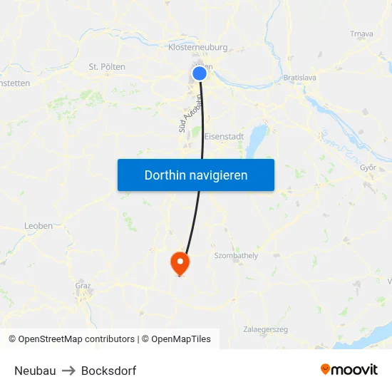 Neubau to Bocksdorf map