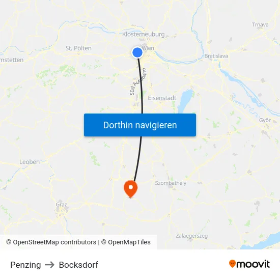 Penzing to Bocksdorf map