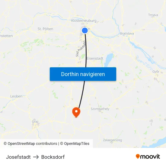Josefstadt to Bocksdorf map