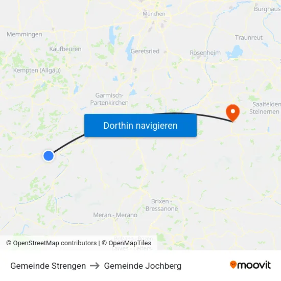 Gemeinde Strengen to Gemeinde Jochberg map