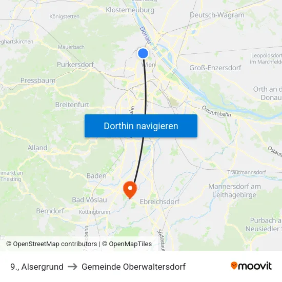 9., Alsergrund to Gemeinde Oberwaltersdorf map