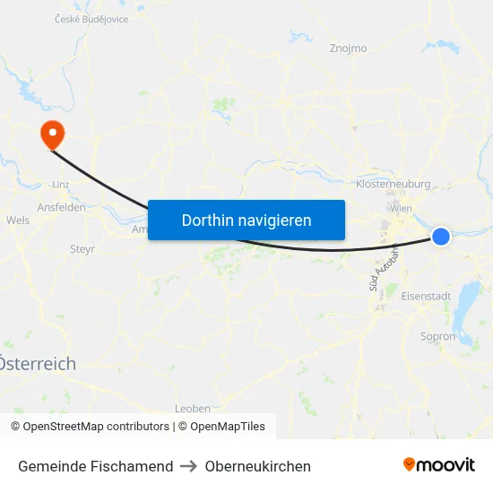 Gemeinde Fischamend to Oberneukirchen map