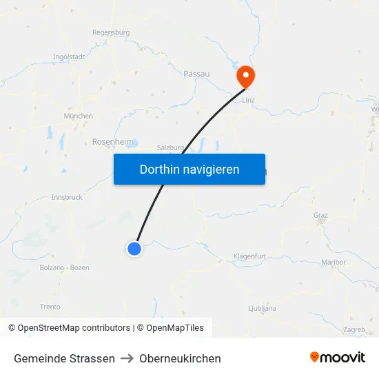 Gemeinde Strassen to Oberneukirchen map