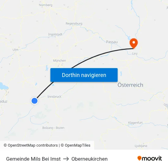 Gemeinde Mils Bei Imst to Oberneukirchen map