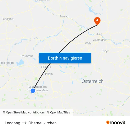 Leogang to Oberneukirchen map