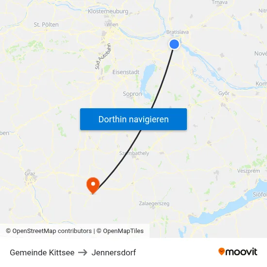 Gemeinde Kittsee to Jennersdorf map