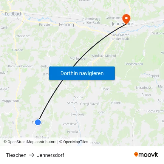 Tieschen to Jennersdorf map