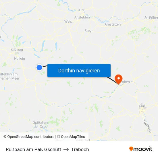 Rußbach am Paß Gschütt to Traboch map