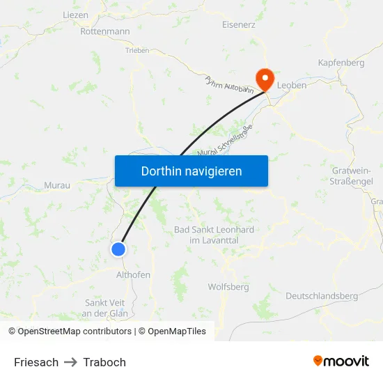 Friesach to Traboch map