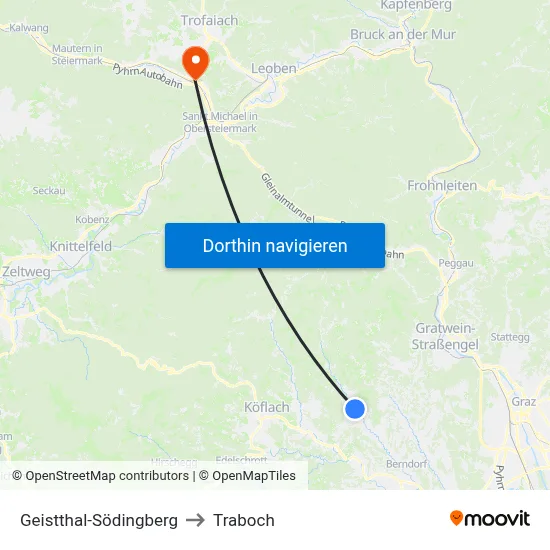 Geistthal-Södingberg to Traboch map