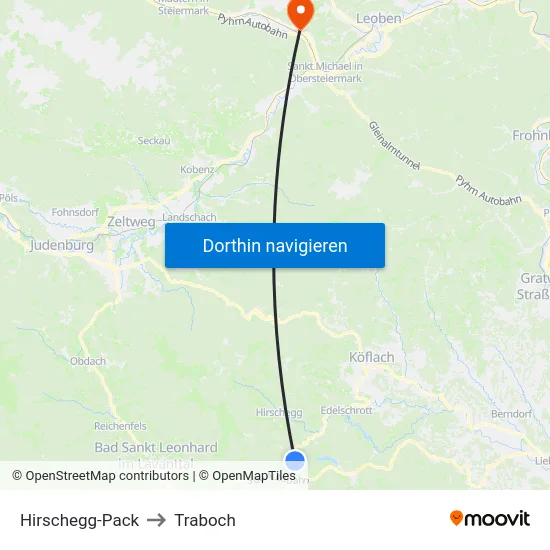 Hirschegg-Pack to Traboch map