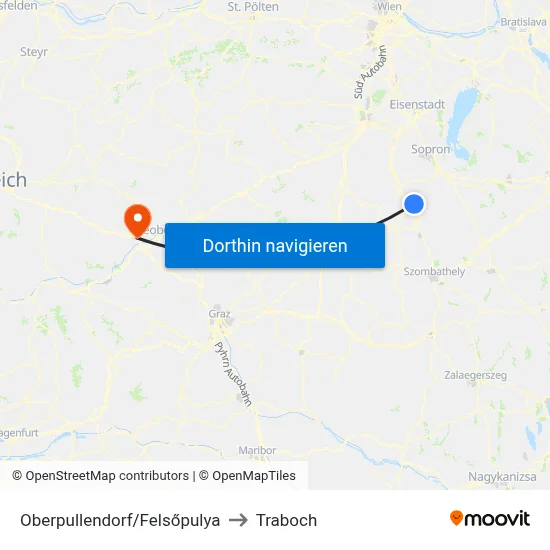 Oberpullendorf/Felsőpulya to Traboch map