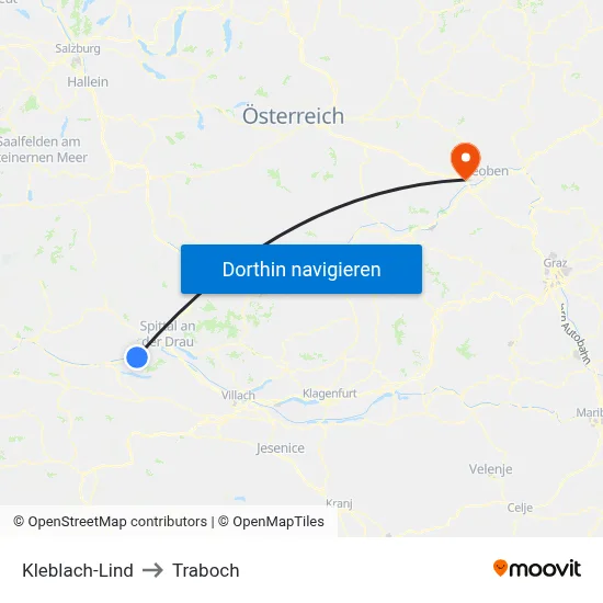 Kleblach-Lind to Traboch map