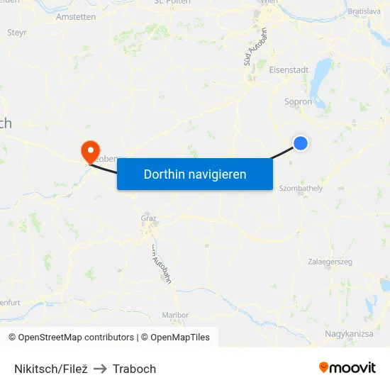 Nikitsch/Filež to Traboch map