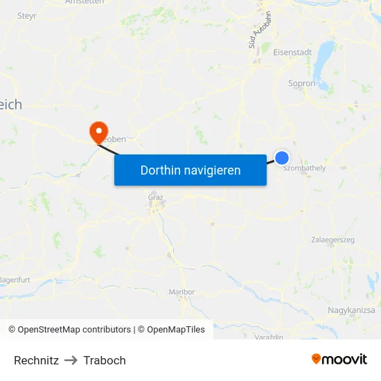 Rechnitz to Traboch map