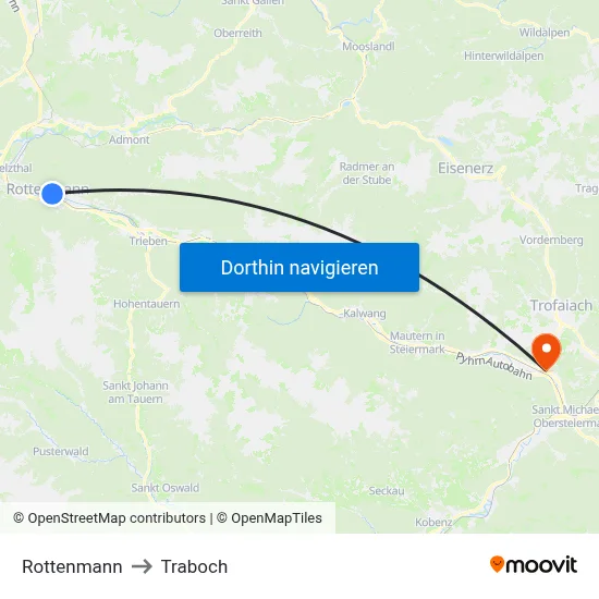 Rottenmann to Traboch map