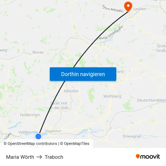 Maria Wörth to Traboch map