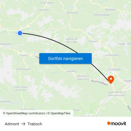 Admont to Traboch map
