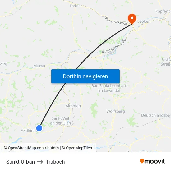 Sankt Urban to Traboch map