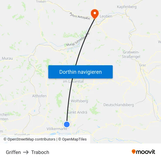 Griffen to Traboch map
