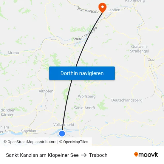 Sankt Kanzian am Klopeiner See to Traboch map