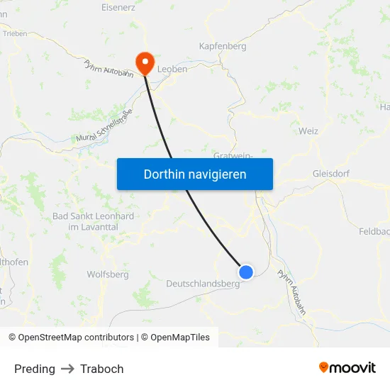 Preding to Traboch map