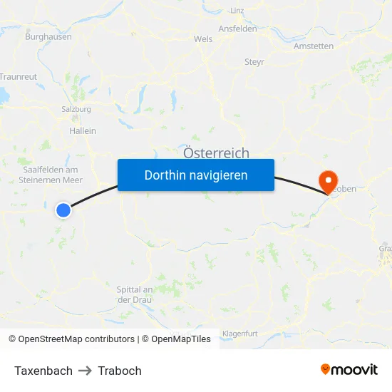 Taxenbach to Traboch map
